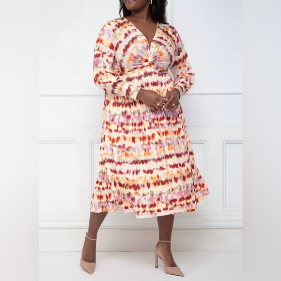 NWT ELOQUII Elements Women's Plus Size Knot Front Pleated Skirt Dress, Sz 22/24 - Picture 10 of 11